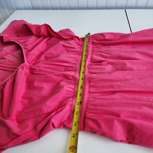Ann Taylor Pink Poplin Flutter Sleeve V Neck Midi Dress Pockets Cotton Blend 4 - Picture 9 of 13